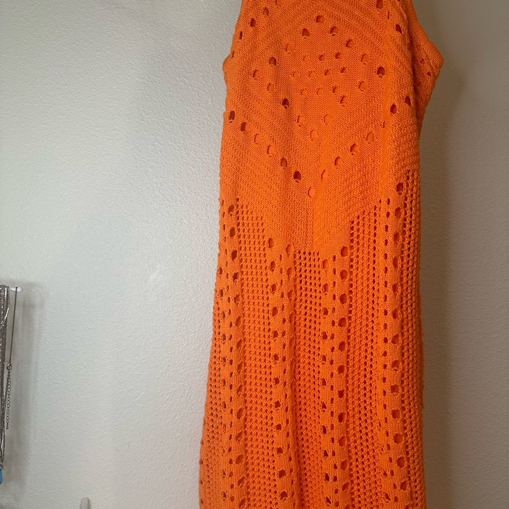 Orange Crochet Sleeveless Dress